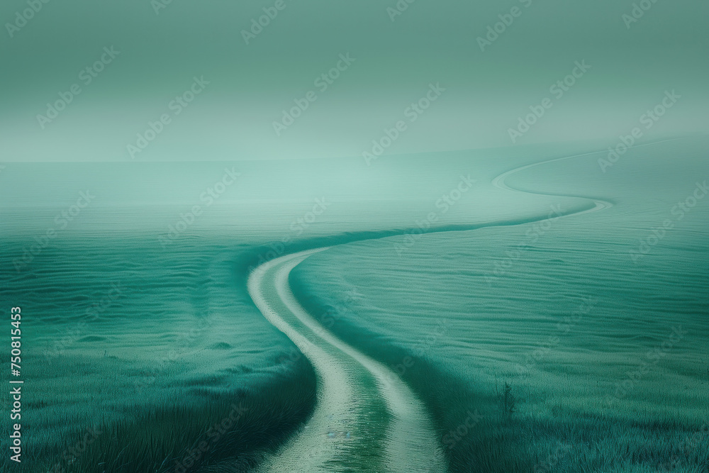 Poster road in the fog. misty landscape. background image. created with generative ai technology.