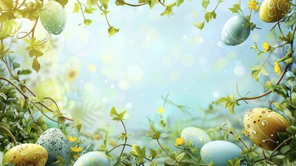 Easter Monday is adorned with eggs woven in a lattice of spring vines for a festive border.