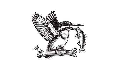 Kingfisher, kingfisher catching fish logo design, fish 