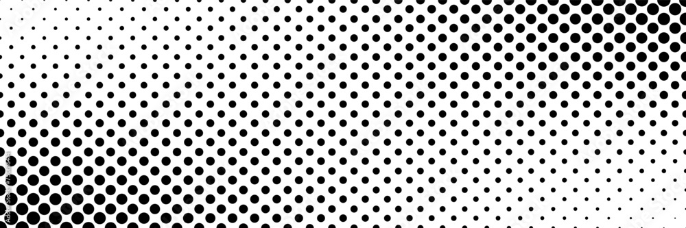 Poster horizontal halftone of black circle design for pattern and background.