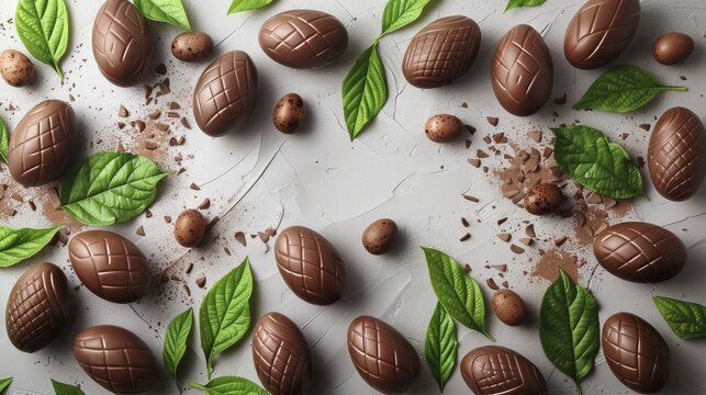 The Easter Monday frame showcases a delightful arrangement of chocolate eggs and spring leaves in a charming pattern.