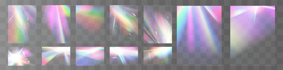 Crystal set glas light rainbow reflection effect.Optical,lights,glare,template.	

