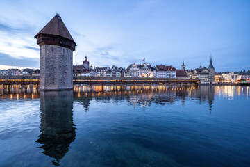 City of Lucerne in Switzerland with famous Kapellbrücke