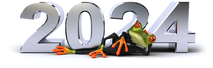 Fun 3D cartoon green frog in 2024