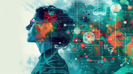 A composite image showing a senior woman's profile overlaid with a digital mind map, symbolizing the intersection of technology and cognitive health.