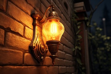 a light fixture on a brick wall