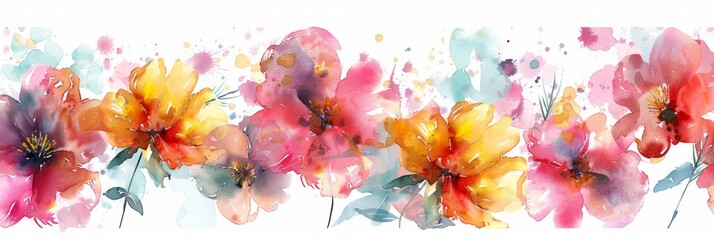 Vibrant Watercolor Flowers on White Background Generative AI