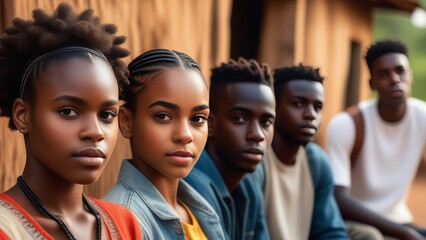 Obraz premium African american teens on sunny natural background. Portrait happy cute afro Youngster friends. Family love and relationship sibling concept
