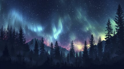Night sky, with its northern lights border frame, celebrates Earth's beauty in a captivating display. - obrazy, fototapety, plakaty