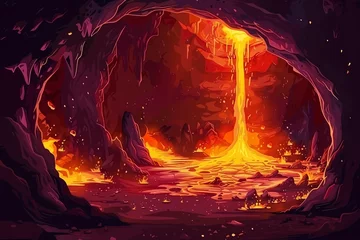 Meubelstickers Dark cave of hell with lava scene cartoon background © bojel
