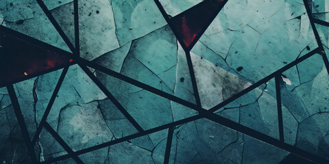 Blue and black geometric shapes with a grunge texture.
