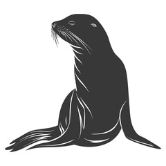 Fototapeta premium Silhouette Sea Lion Animal black color only full body