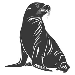 Silhouette Sea Lion Animal black color only full body