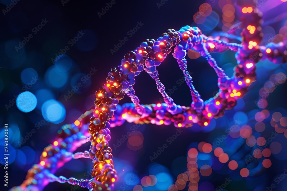 Poster vibrant dna helix model showcasing the complexity of genetic information illuminated by bright color
