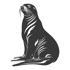 Silhouette Sea Lion Animal black color only full body
