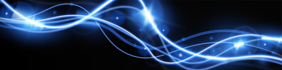 Light blue trail wave vector.Glowing smooth curved lines.Laser wave,glowing light effect,blue trail.