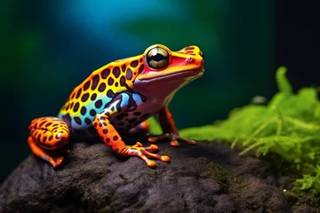 Rolgordijnen a colorful frog on a rock © Galina