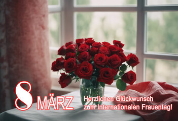 Blumenstrau&szlig; auf dem Tisch, Postkarte zum 8. M&auml;rz