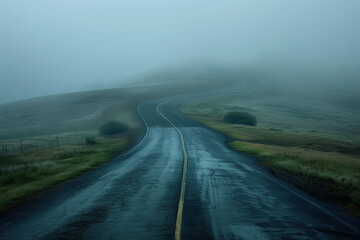 Road in the fog. Misty landscape. Background image. Created with Generative AI technology.