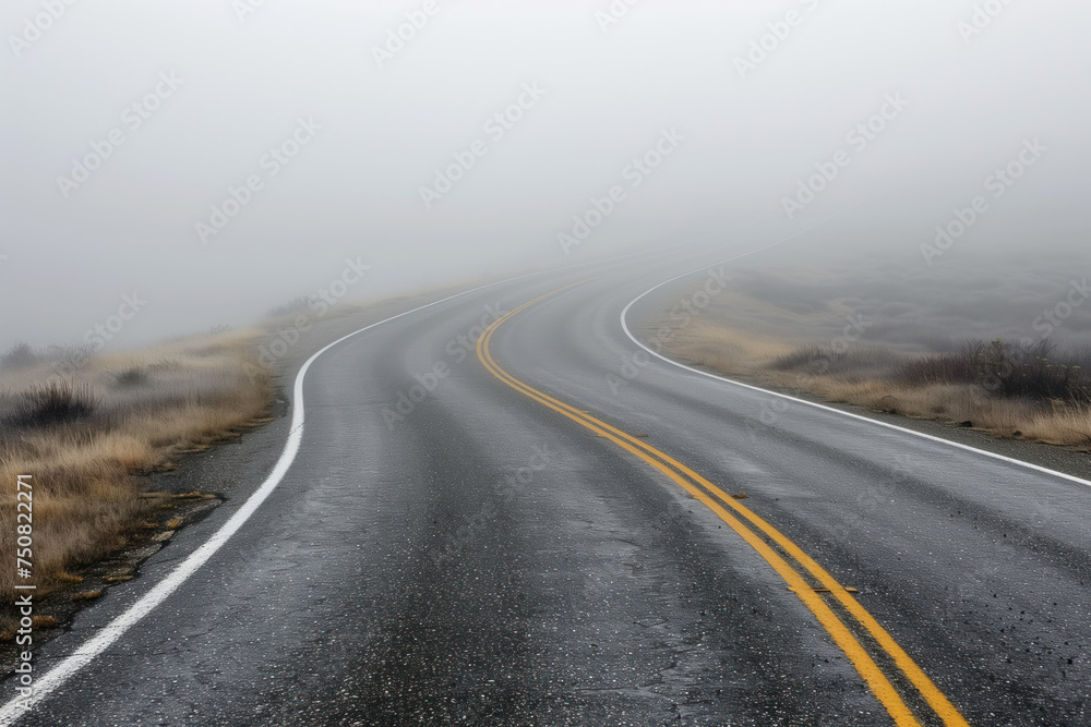Aufkleber road in the fog. misty landscape. background image. created with generative ai technology.