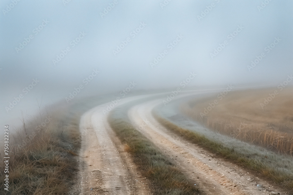 Aufkleber road in the fog. misty landscape. background image. created with generative ai technology.