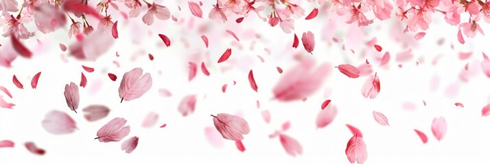 Fototapeta na wymiar Pink Sakura Petals Falling on White Background Generative AI
