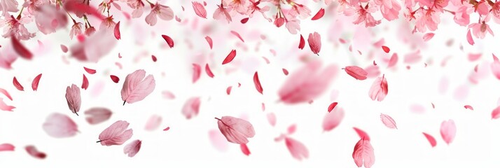 Pink Sakura Petals Falling on White Background Generative AI