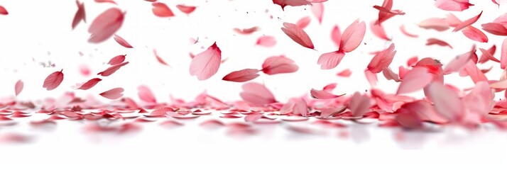 Pink Sakura Petals Falling on White Background Generative AI