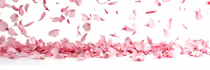 Pink Sakura Petals Falling on White Background Generative AI - obrazy, fototapety, plakaty