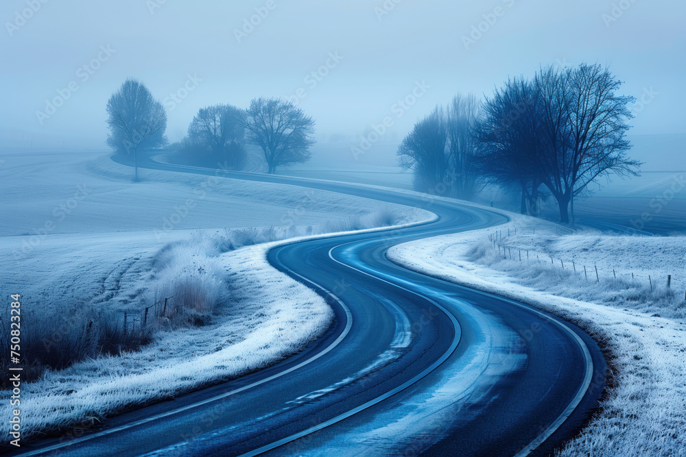 Aufkleber road in the fog. misty landscape. background image. created with generative ai technology.