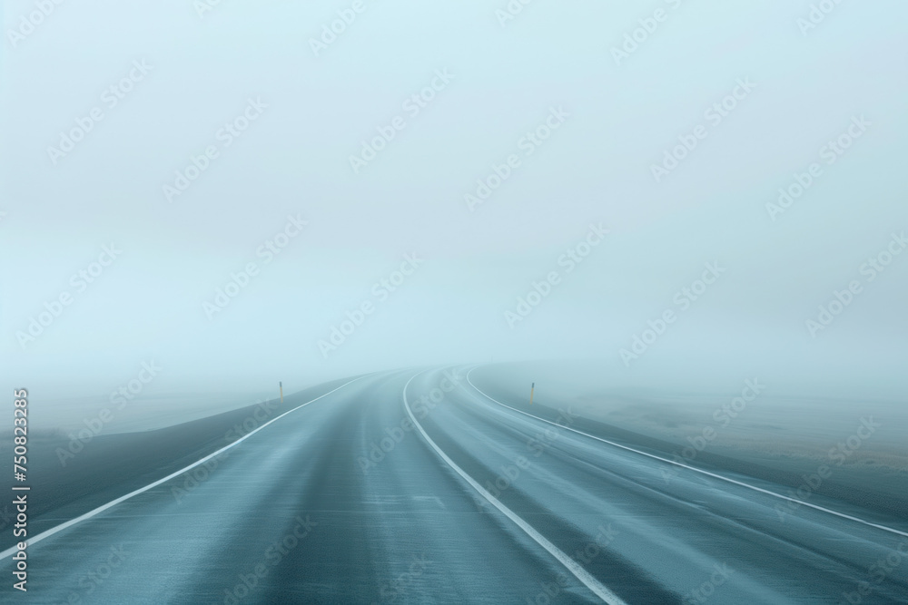 Poster road in the fog. misty landscape. background image. created with generative ai technology.