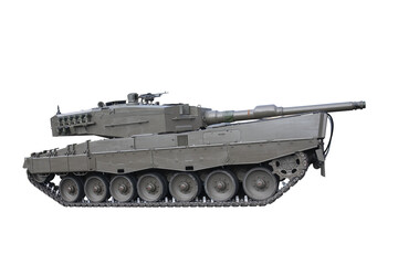 Fototapeta na wymiar cutout of a military tank with isolated transparent png. side view,