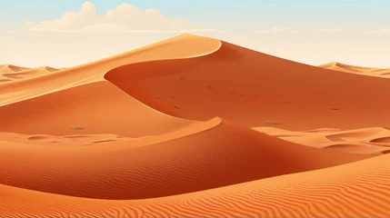 Papier Peint photo Rouge 2 Digital painting of a vast desert landscape with rolling sand dunes under a clear blue sky.