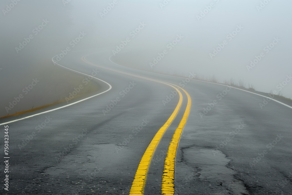 Aufkleber road in the fog. misty landscape. background image. created with generative ai technology.