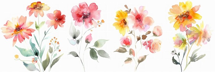 Vibrant Summer Watercolor Set on White Background Generative AI