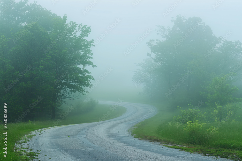 Aufkleber road in the fog. misty landscape. background image. created with generative ai technology.