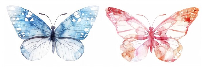 Watercolor Butterflies on White Background Generative AI
