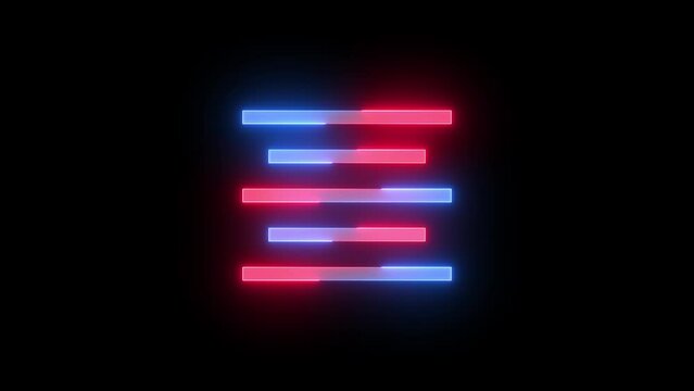 Neon align center icon blue red color glowing animation black background