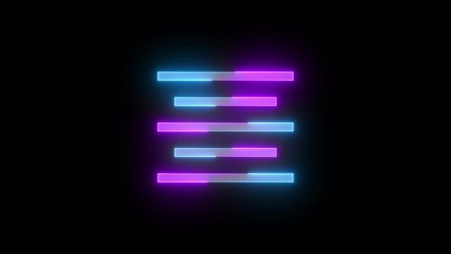 Neon align center icon cyan purple color glowing animation black background
