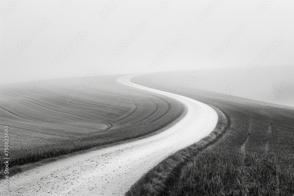 Poster road in the fog. misty landscape. background image. created with generative ai technology.