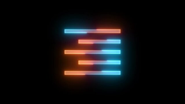 Neon align right icon brown cyan color glowing animation black background