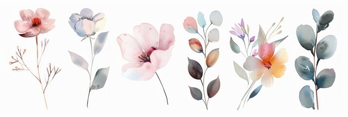 Minimalist Botanical Illustration with Small Flowers on White Background Generative AI