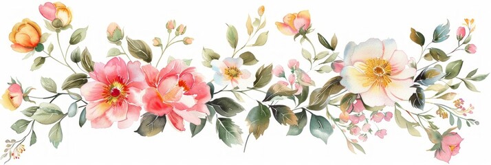 Watercolor Floral Composition on White Background Generative AI
