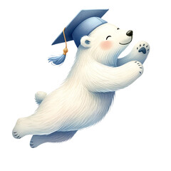 Polar bear graduation clipart watercolor PNG
