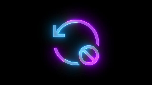 Neon disable updates icon cyan purple color glowing animation black background