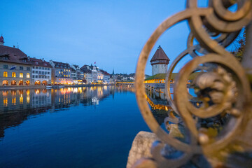 City of Lucerne in Switzerland with famous Kapellbrücke
