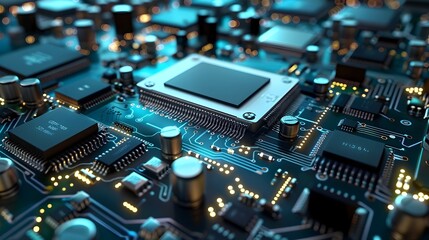 Obraz premium Electronic Circuit Board in 32k UHD Photorealistic Rendering
