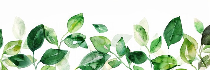 Green Watercolor Leaves Background for White Generative AI