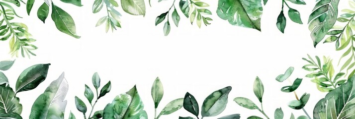 Tropical Green Leaves Hand-Painted Frame for Wedding Invitations Generative AI