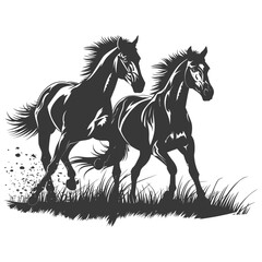 Obraz na płótnie Canvas Silhouette two horses galloping